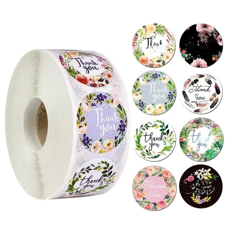 Autocollant rond de remerciement pour Scrapbook, 100 à 500 pièces, sceau d'enveloppe, cadeau, décoration florale, papeterie, étiquette autocollante