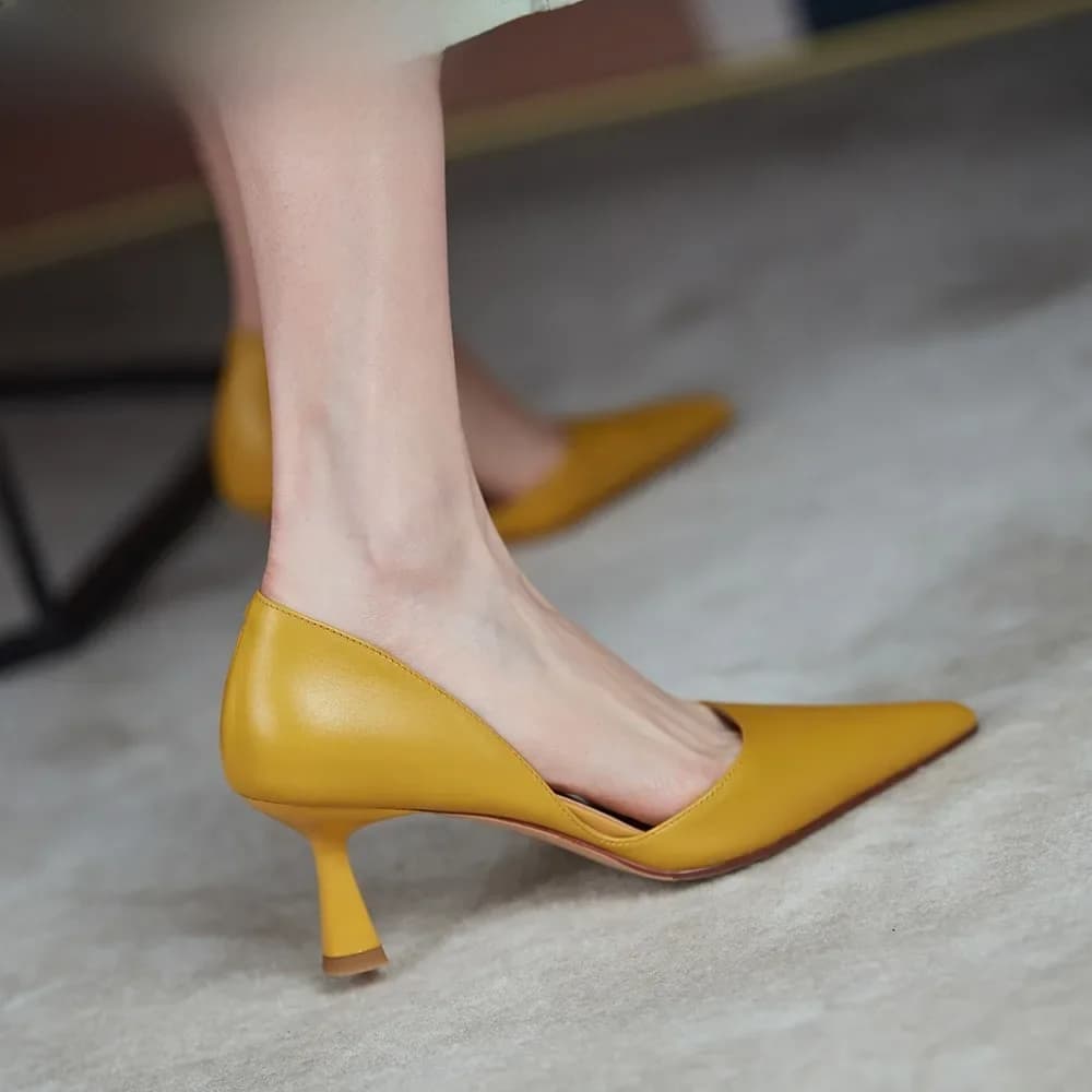 Escarpins pointus à talons hauts pour femmes, chaussures de bureau pour femmes, chaussures de patients de mariage, jaune, élégant, printemps, été