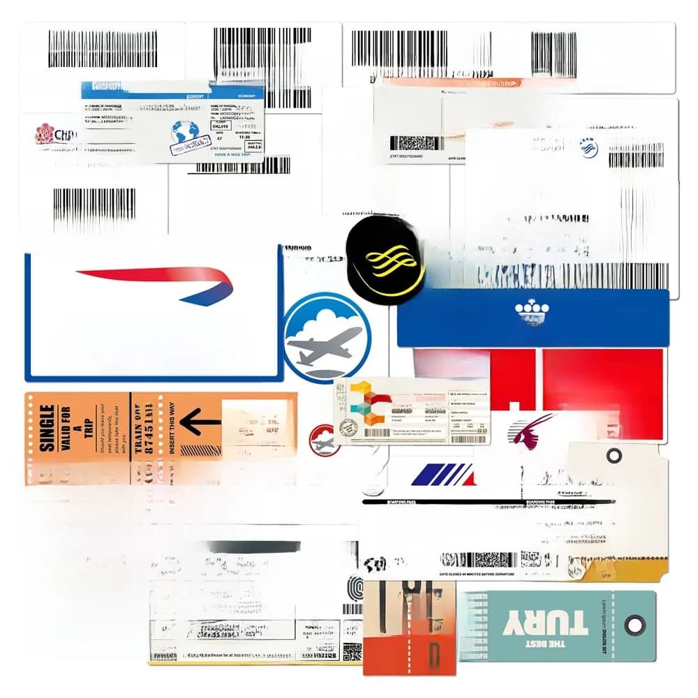 10/30 pièces billets aériens carte d'embarquement autocollants Graffiti marque autocollant étanche voyage bagages ordinateur portable planche à roulettes réfrigérateur jouet décalcomanies