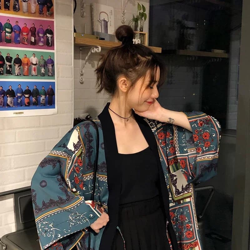 Cardigan en mousseline imprimé rétro style chinois pour l'été, chemise kimono japonaise streetwear, blouse Harajuku Kawaii