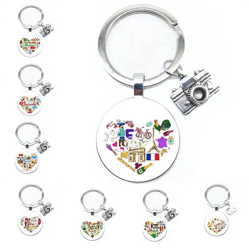 Nouveauté multi-éthique Style porte-clés américain italie finlandais impressionniste Art motif verre rond mode porte-clés cadeau créatif