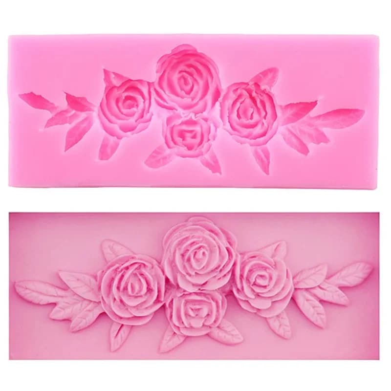 Moules en Silicone en forme de feuille de Rose et de fleur, outils de décoration de gâteau Fondant de mariage, moule en résine d'argile bonbon, moules à pâte à chocolat