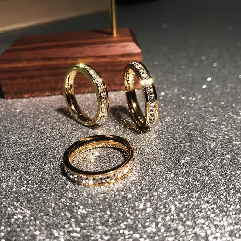 Bagues de luxe en zircone AAA CZ, couleur or Rose 18KGP, pour femmes et hommes, bijoux de mariage en acier inoxydable 316L, prévention des allergies
