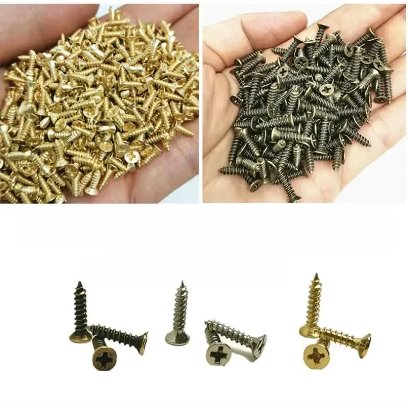 100 vis autotaraudeuses micro-miniatures à tête cruciforme plate et tête cylindrique pour meubles en bois, 2 x 5 mm/6 mm/8 mm/10 mm