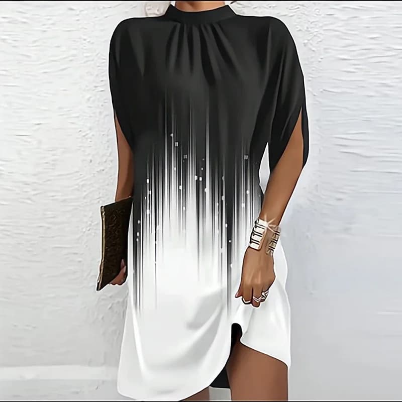 Robe d'été courte en patchwork pour femmes, décontractée, col rond, manches courtes, robe de soirée, robe de plage, 2023