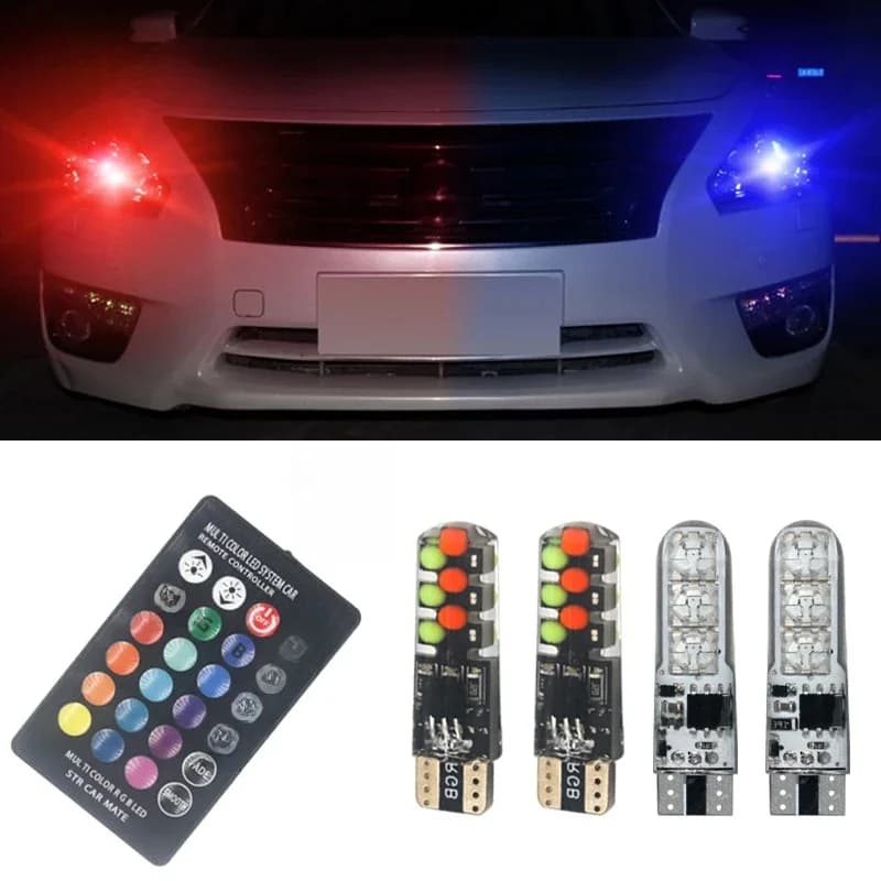 T10 RGB W5W Led 194 168 Canbus feux de dégagement de voiture COB 12SMD avec télécommande Flash/lampe stroboscopique lampe de lecture à cale