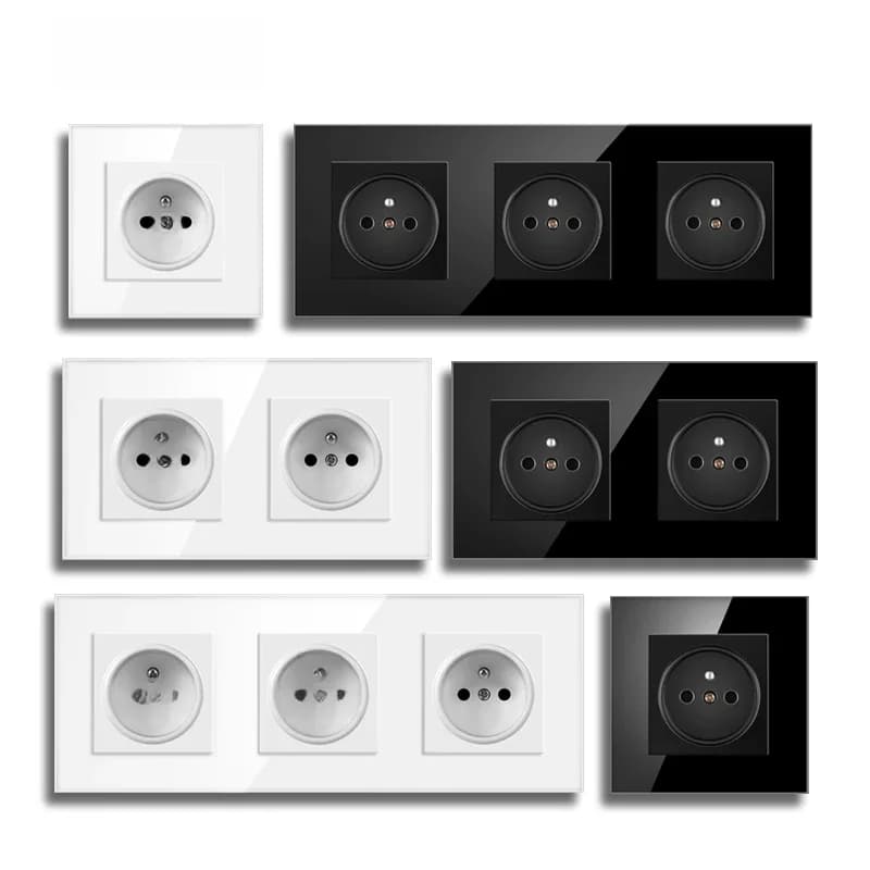 Prise standard française Nywp, panneau mural en verre, alimentation électrique française, prise de terre 16A 220V, protection enfant