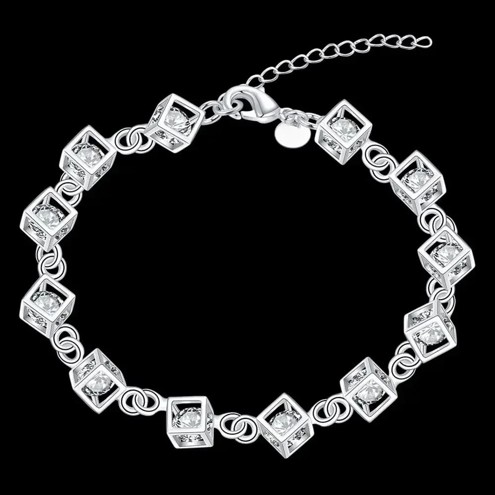 Bracelet en argent sterling 925 pour femmes, chaîne en treillis de cristal brillant, bijoux de luxe fins populaires, cadeau de fête de mariage et de vacances