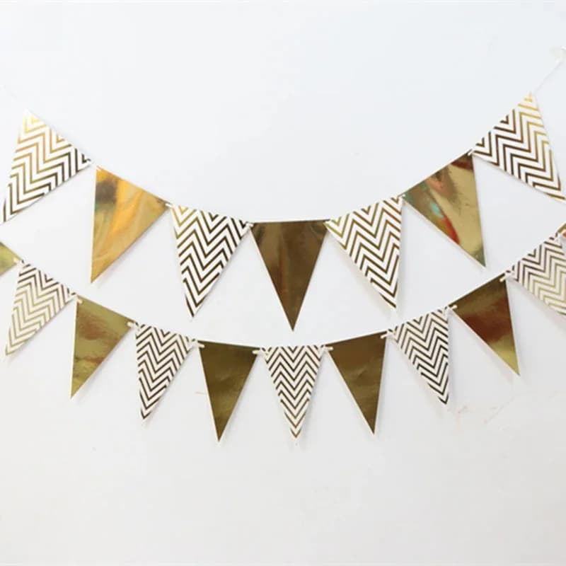 Banderole triangulaire de décoration, 3m, pour fête préChristophe, festival, festival, document doré
