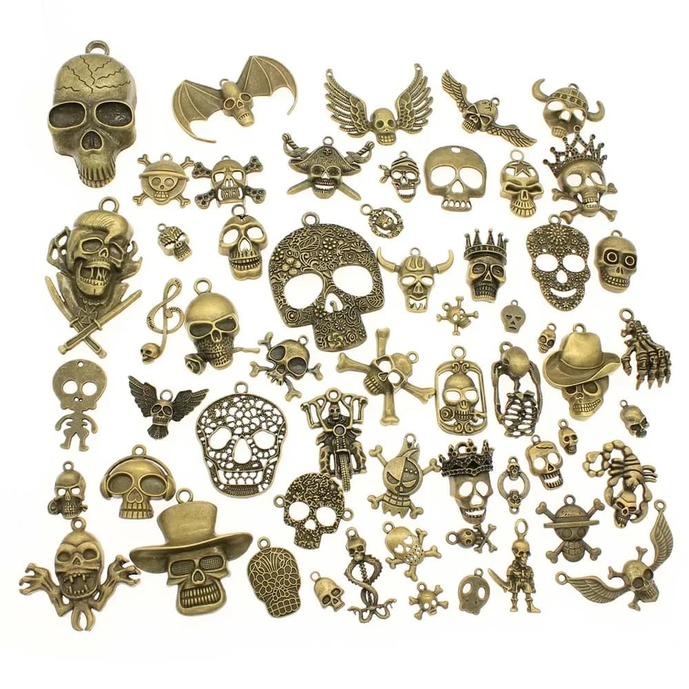 WYSIWYG-Breloques tête de mort en bronze antique, alliage de zinc, styles mixtes aléatoires, artisanat fait à la main, bijoux de bricolage, document exécutif, 40g