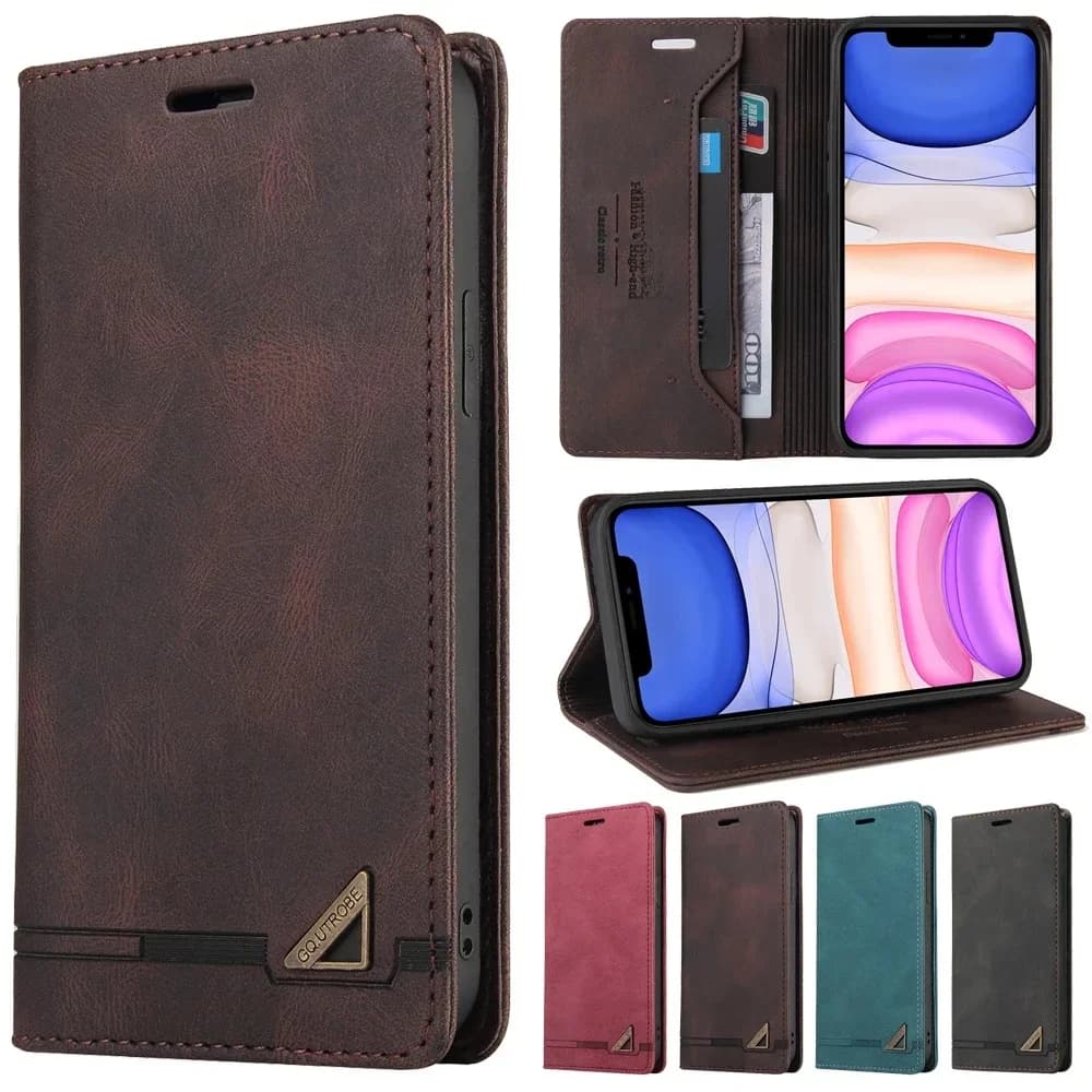 Étui à rabat en cuir de protection avec blocage RFID de luxe, pour iPhone Air 17 Pro Max 16e 15 Plus 14 13 12 11 XR 8 7, portefeuille avec fente pour carte