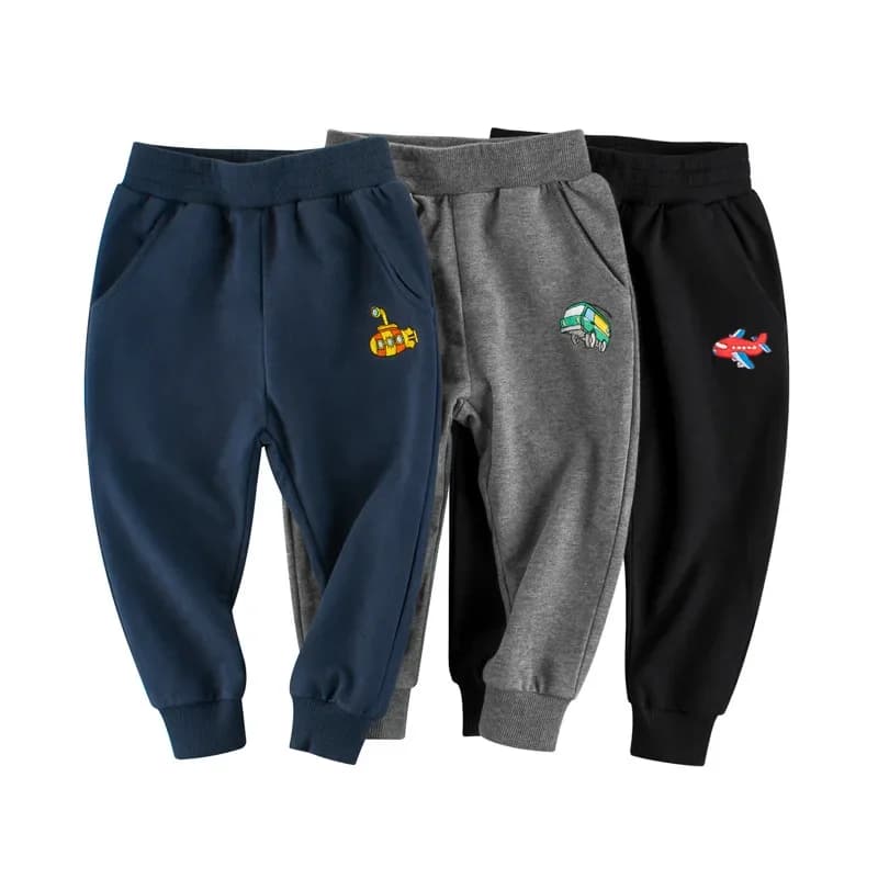 Pantalons de sport longs pour garçons, 100% coton, imprimés avion et voiture, pantalons décontractés pour le printemps et l'automne