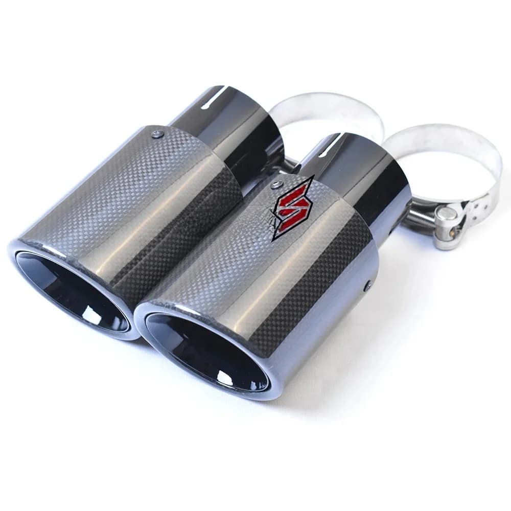Embout biseauté en fibre de carbone noir brillant modifié pour voiture, tuyau d'extrémité de silencieux, embout d'accès en acier inoxydable pour E63, 1PC
