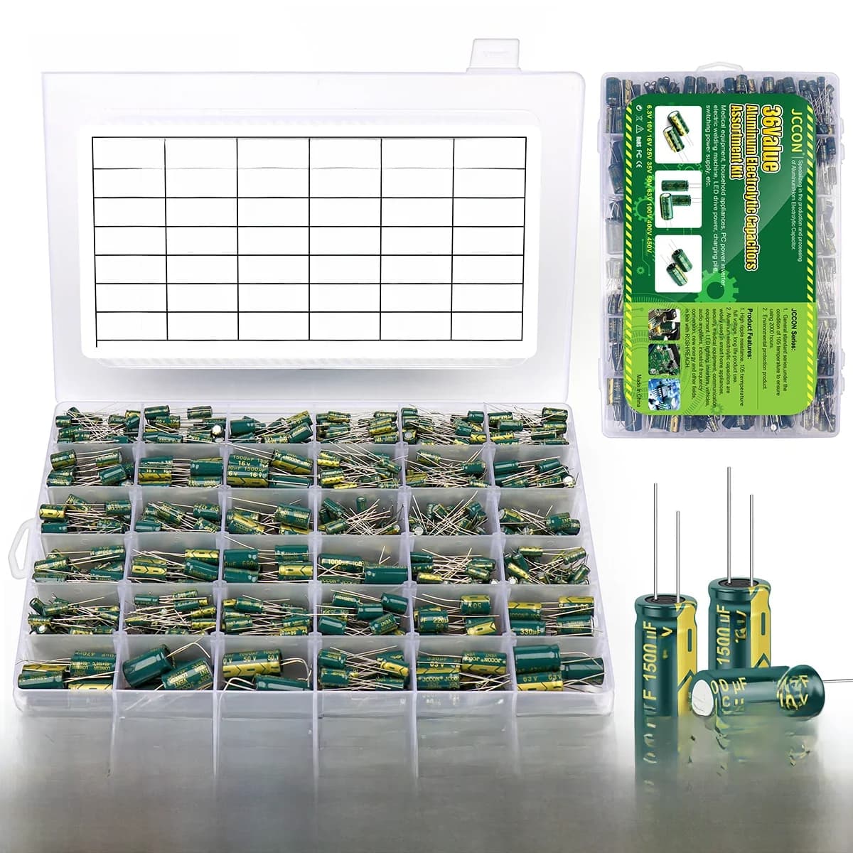 JCBurgos-Kit de Puzzles Électrolytiques en Aluminium, à Faible ESR, 1uF 925 uF 10uF 22uF 47uF 4.7uF 100uF 220uF 330uF, 36 Valeurs, 470 Pièces