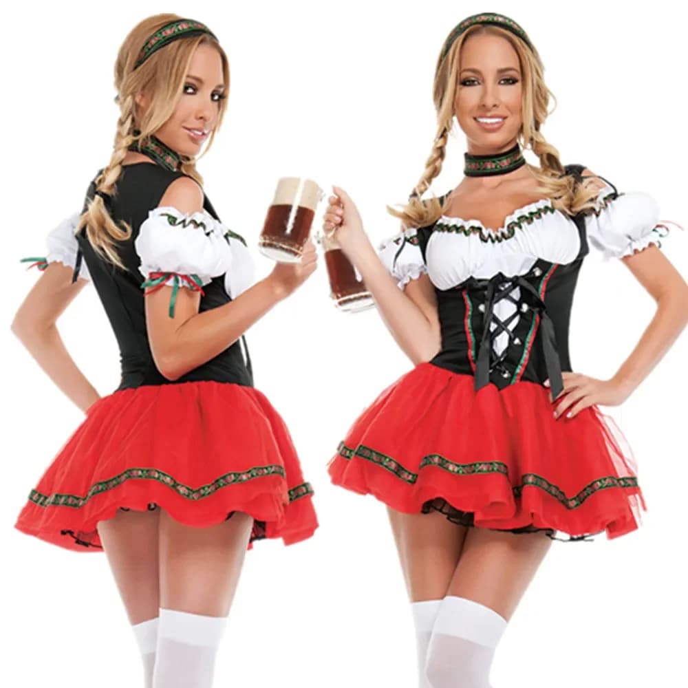 Costume de carnaval Oktoberfest Dirndl, tenue de serveuse, tenue de demoiselle d'honneur de bière allemande, cosplay d'Halloween, robe de soirée de paupières