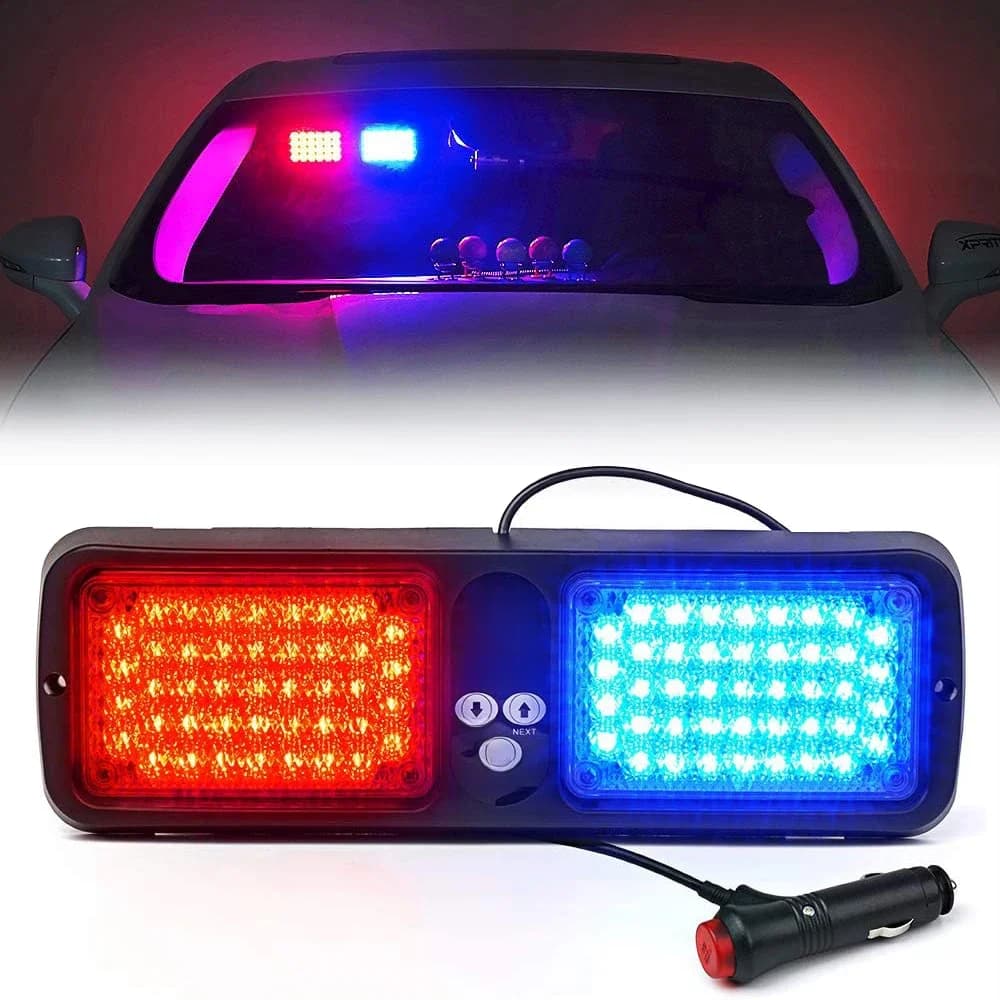 Lumière stroboscopique LED rouge et bleue pour pare-soleil de voiture, lumière d'avertissement d'urgence LED pour pare-brise intérieur, 12V