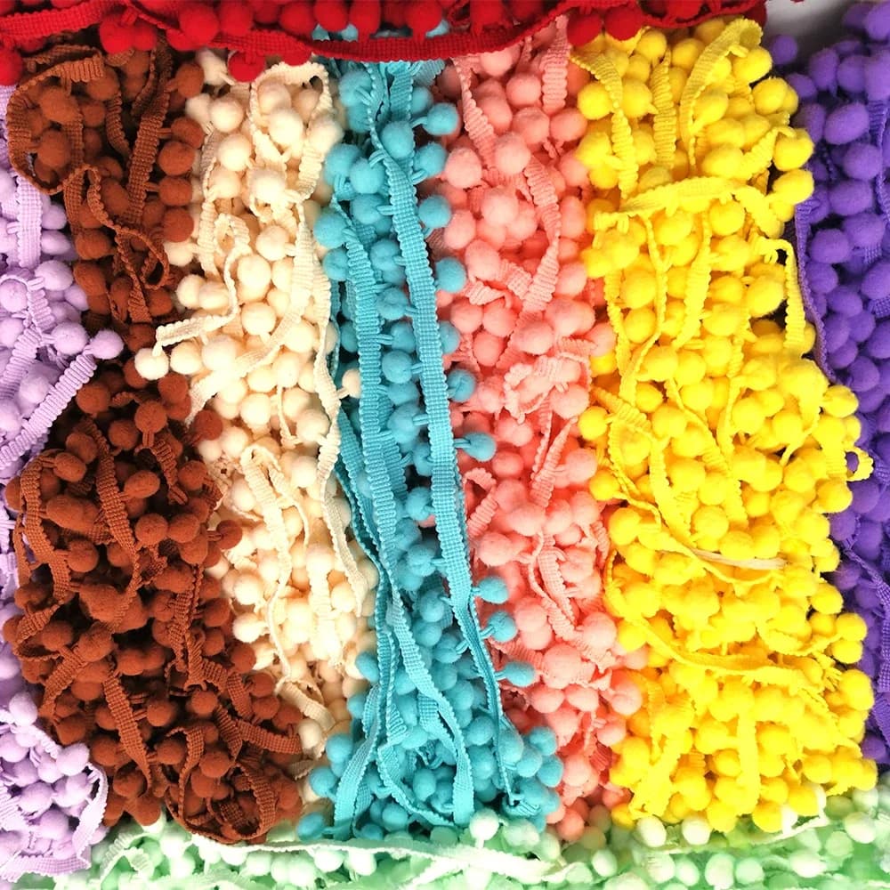 Ruban de dentelle à pompons et franges de 1 à 5 yards, garniture à pompons, tissu à boules, dentelle à pompons pour couture DIY, tissu tricoté, accessoire artisanal fait main pour le bricolage