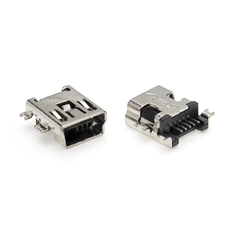 Mini USB femelle SMD 5P, 10-50 pièces/lot, mini USB, coque d'interface, 4 pieds suspendus