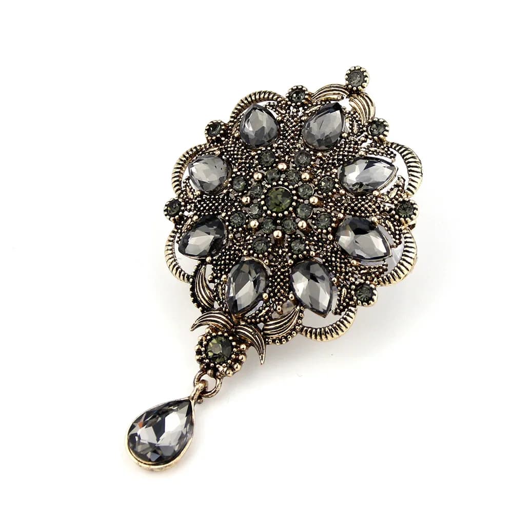 Sunspicems Vintage Indain bohême gris cristal broche pendentif pour les femmes maroc algérie fleur Banquet mariage bijoux cadeau