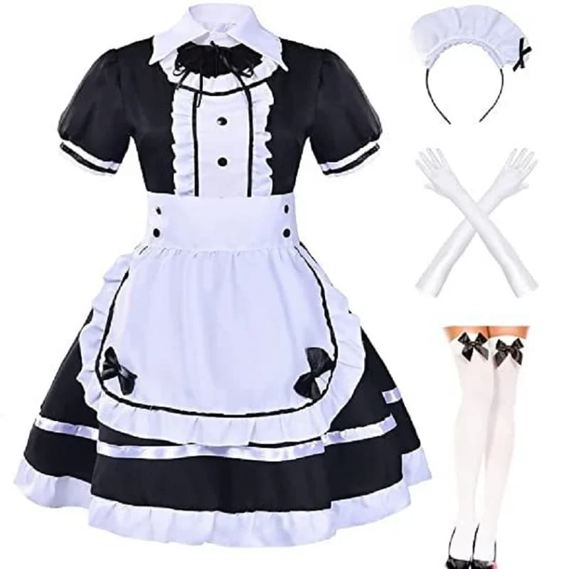Tenue de demoiselle d'honneur chat noir et blanc, Cosplay Sexy Lolita Anime, uniforme de demoiselle d'honneur mignon et doux, ensemble attrayant, Costumes de serveur de scène, S-4XL