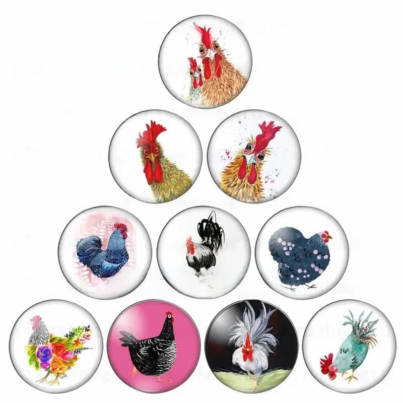 Cabochon en Verre avec Photo d'Animal de 2mm/20mm/25mm/30mm, Coq de Poule, Démo à Dos pio