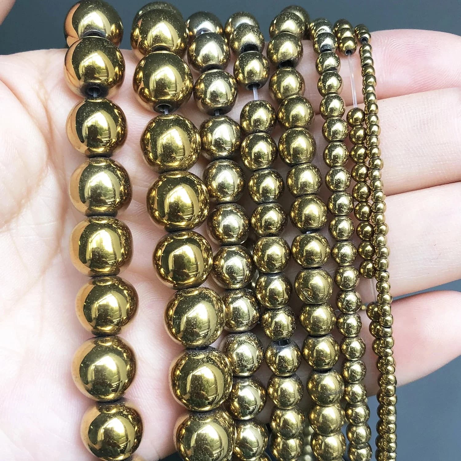 Perles rondes en pierre hématite naturelle, couleur or, pour la fabrication de bijoux, accessoires pour bracelets et boucles d'oreilles, 15 '', 2 3 4 6 8 10 12mm