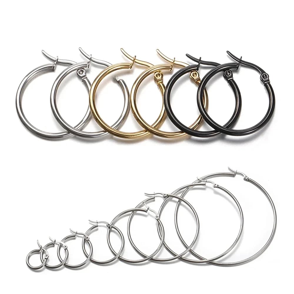 Boucles d'oreilles ouvertes en acier inoxydable 316L, 10 pièces, cercle 15 20 25 40mm, crochets de boucles d'oreilles, Base, anneau d'oreille pour la fabrication de bijoux, composants de bricolage