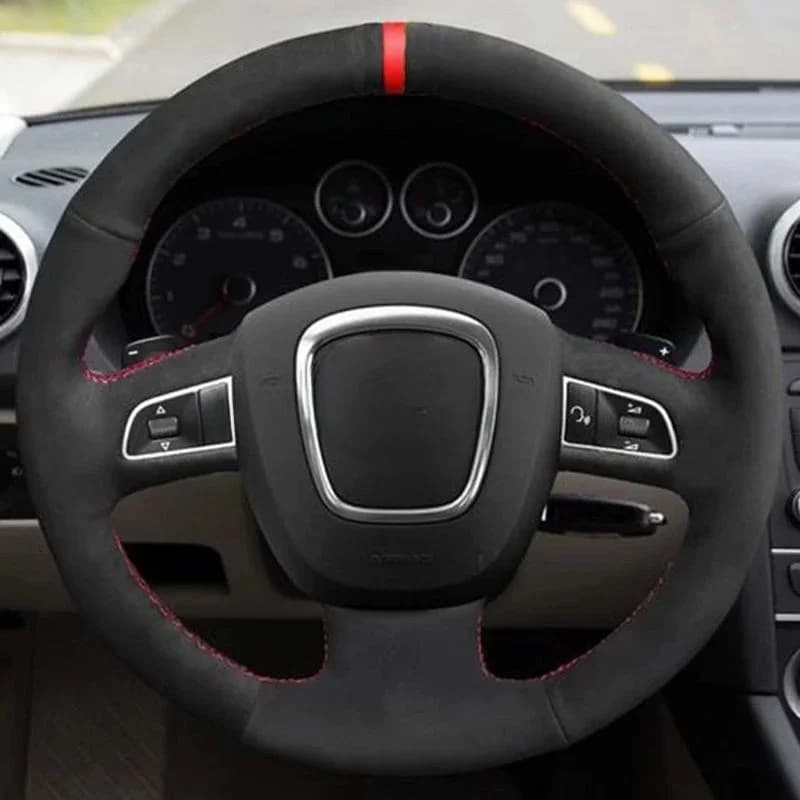 Housses de volant de voiture en daim noir, cousues à la main, pour Audi A3 (8P) 2008-2013 A4 (B8) 2008-2010 A5 2008-2010