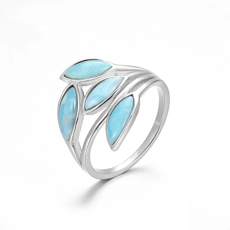 Bague en argent regardé 925 avec pierre précieuse naturelle pour femme, cadeau pour la mère, branche d'olive, larimar, bijoux féminins simples, rencontres