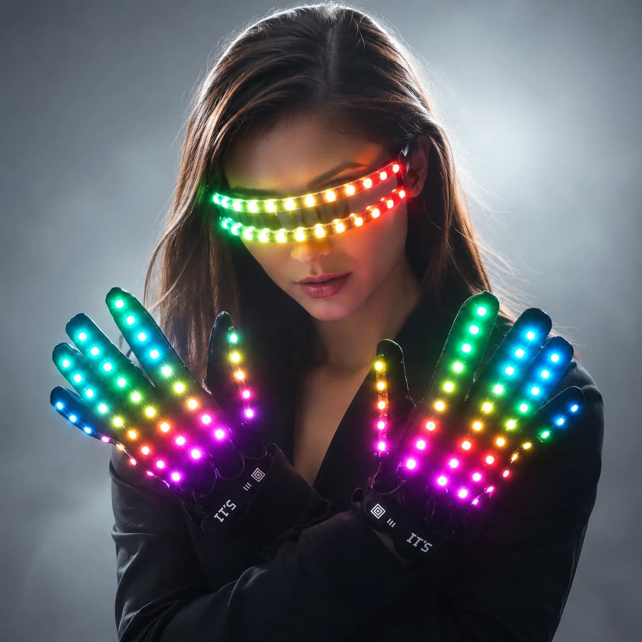 Gants lumineux LED Rave, lunettes d'éclairage de doigt clignotantes, lunettes lumineuses, Costume Rave, décor de fête, lunettes de soleil DJ, décoration d'halloween