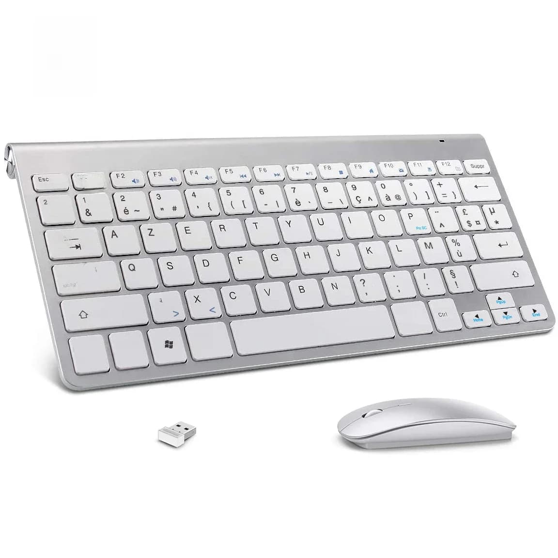 Sans fil AZERTY clavier français souris Ultra mince clavier multimédia souris Combo à faible bruit pour ordinateur portable de bureau Windows 7 10 11