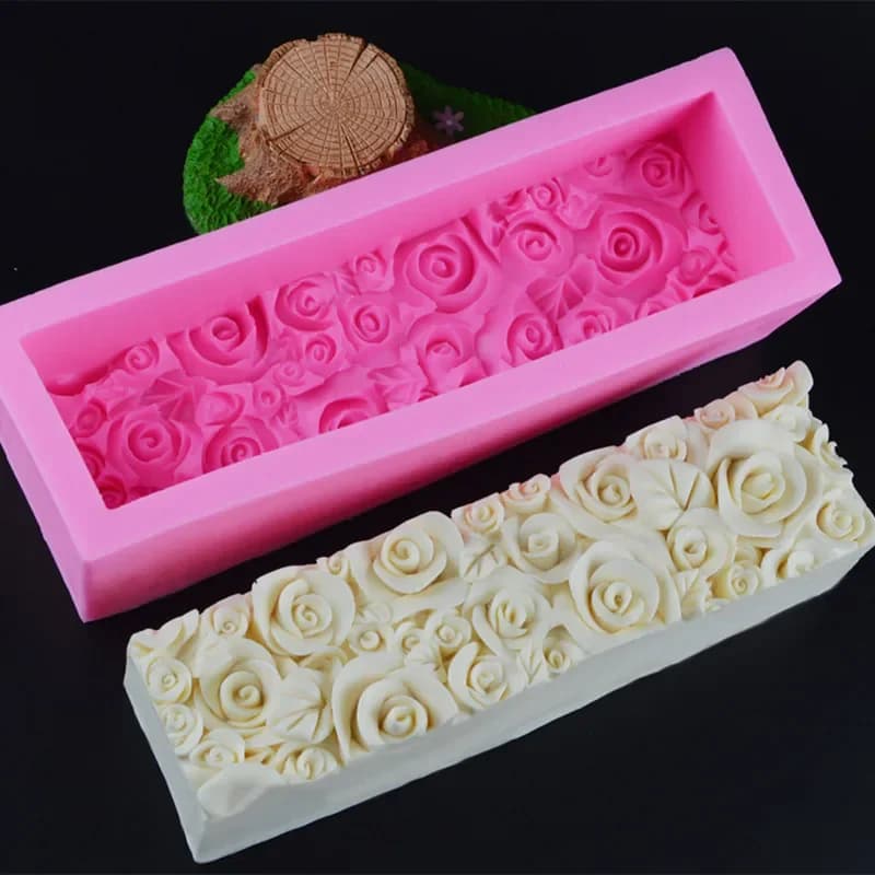 Rectangulaire Rose Fleur Silicone Savon Moule Flexible Toast Pain Gâteau Fondant Au Chocolat Moule Savons Faits À La Main Outil de Fabrication