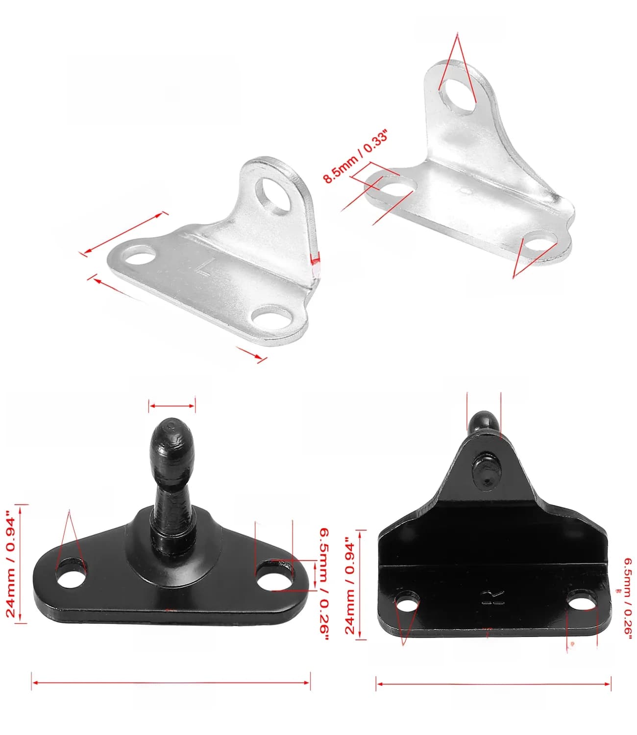 X Autohaux-exacjons à billes de voiture, supports de montage pour vérins à gaz, amortisseurs avec vis, ton argent, noir, 2 ensembles, 4 ensembles, 3 styles, 10mm