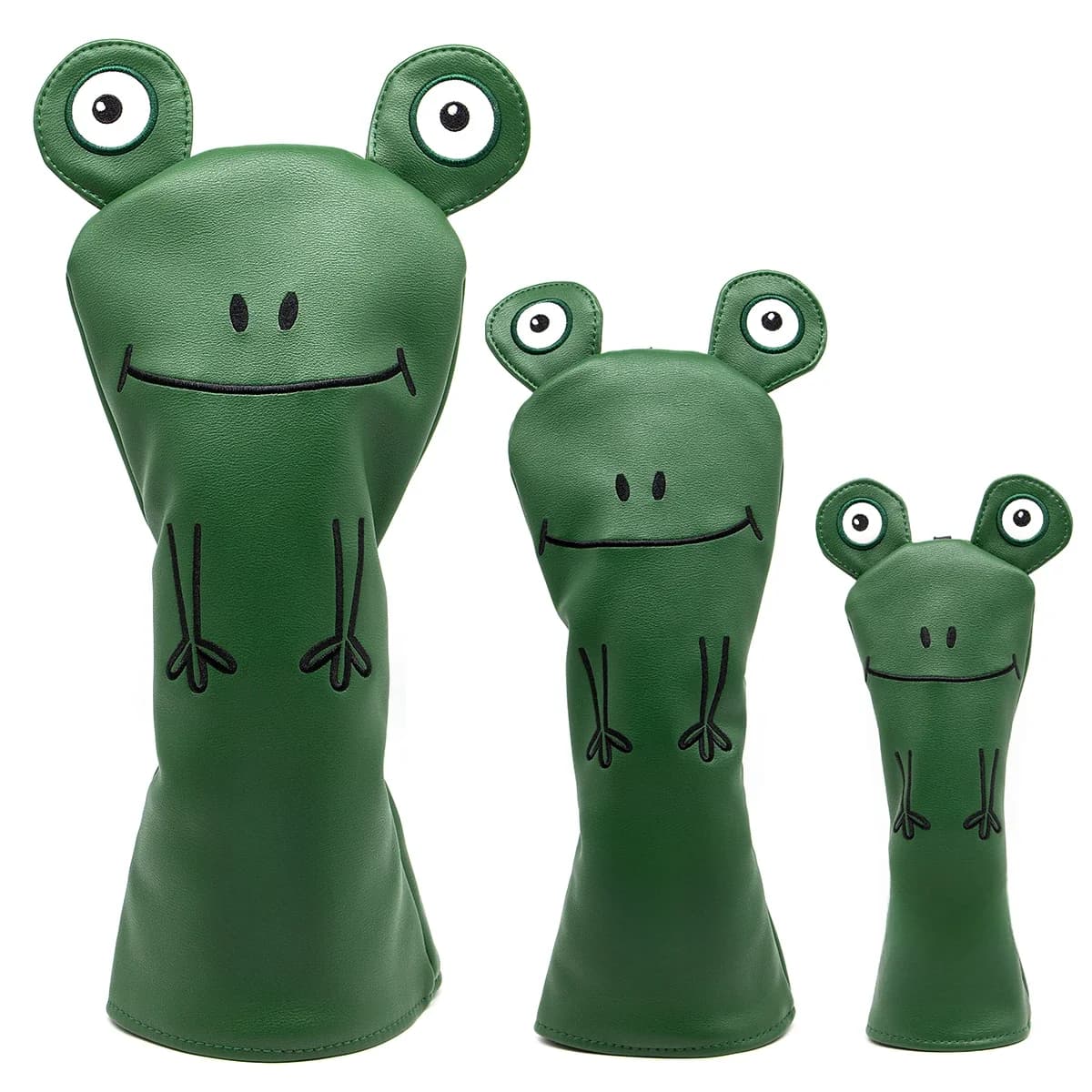 Housse de tête de club de golf en cuir, motif grenouille mignon, faite à la main, pour driver, fairway et hybride