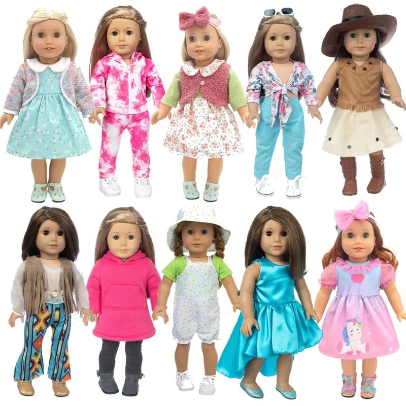 18 pouces fille poupée bleu Blouse cravate un noeud fleur robe bébé poupée vêtements bébé fille cadeaux