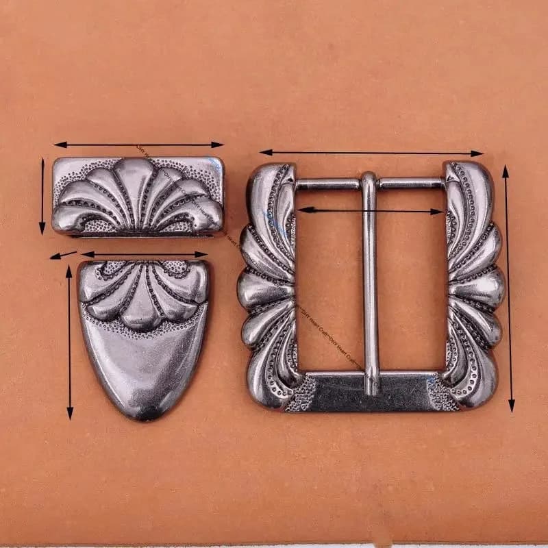 Ceinture en cuir sculptée florale pour jeans, ceinture en cuir, maroquinerie, remplacement de la structure, vintage, argent, western cowboy, rodéo, 40mm, ensemble de 3 pièces