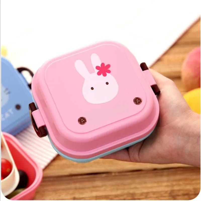 Boîte à lunch de dessin animé portable mignon, micro-ondable, enfants, 2 couches, nourriture, récipient de fruits, pique-nique, extérieur, boîte à bento, cadeau pour enfant