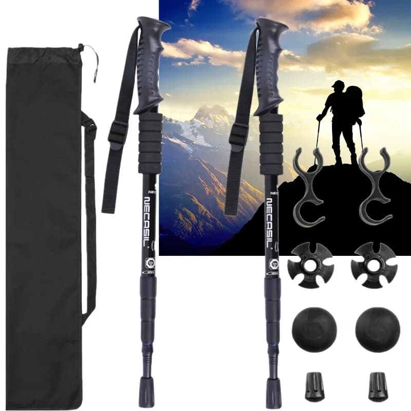 Lot de 2 bâtons de trekking, bâtons de marche nordique, cannes de ski télescopiques en aluminium, bâtons de randonnée extérieurs, béquilles