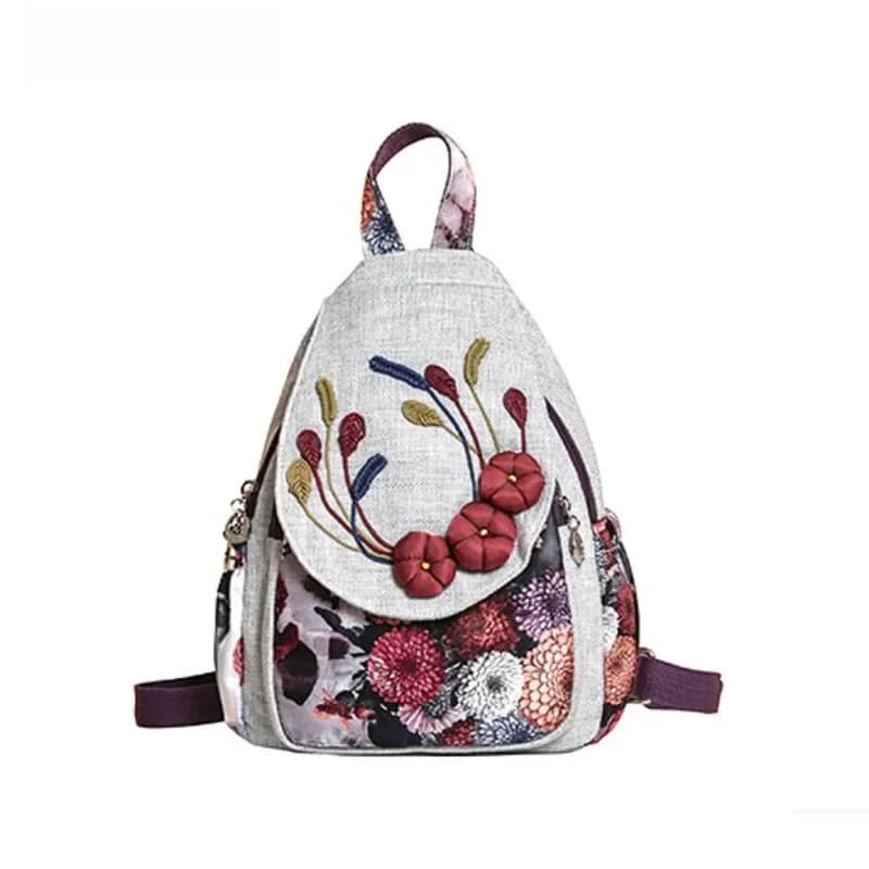 Sac à dos en lin de coton rétro ethnique pour femmes, sacs à dos tout usage pour femmes, sacs de voyage légers, cartable pour filles