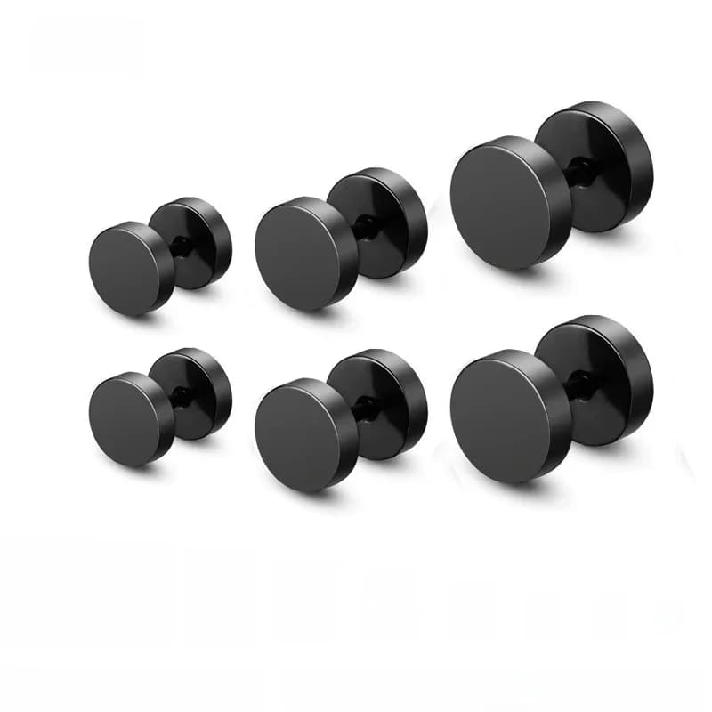 Une paire de boucles d'oreilles rondes en acier inoxydable noir pour femmes, boucles d'oreilles de perçage d'haltère pour hommes, bijoux Punk à la mode