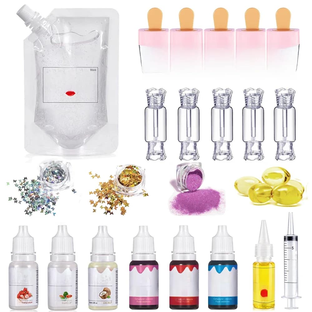 Kit de brillant à lèvres transparent, Gel de Base hydratant, 100ml, avec Tubes de brillant à lèvres, poudre pigmentée, saveur scintillante, huiles essentielles, DIY