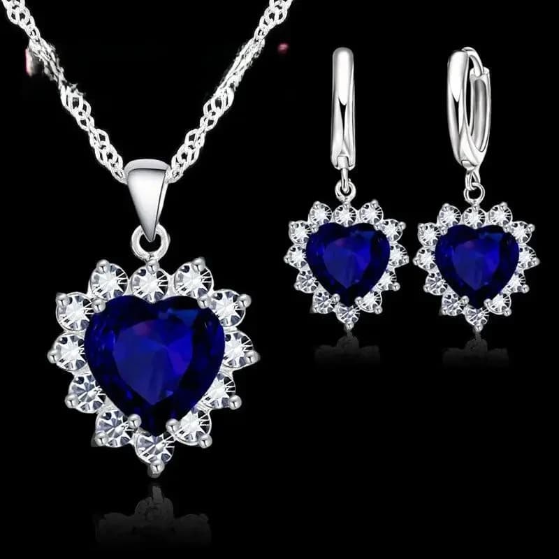 À la mode 925 en argent Sterling ensemble de bijoux pour les femmes coeur CZ pierre pendentifs à breloque colliers boucles d'oreilles amour anniversaire cadeau