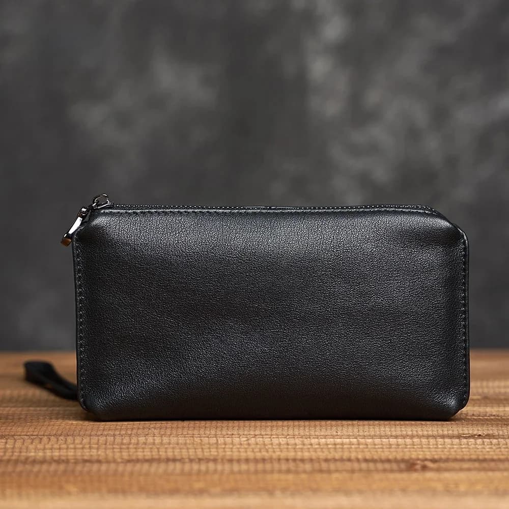 ZRCX – pochette en cuir véritable pour homme, sac à main avec couche supérieure en cuir de vache, décontracté, souple, Long portefeuille, sac Simple pour téléphone portable