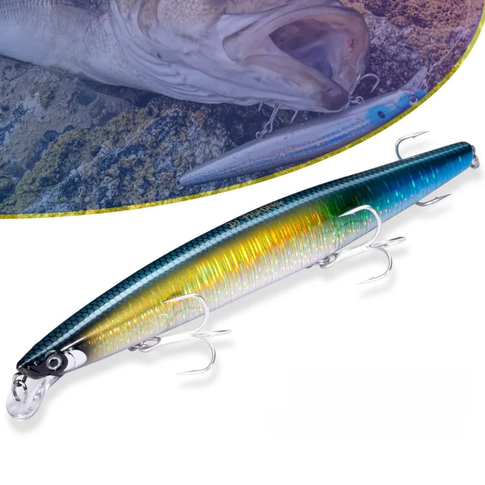 Leurre de pêche suspendu silencieux D1 Sea Assassin 145mm 23.5g 120mm Flottant Lumineux Artificiel de Qualité Wobbler Jackbait Hard Bait