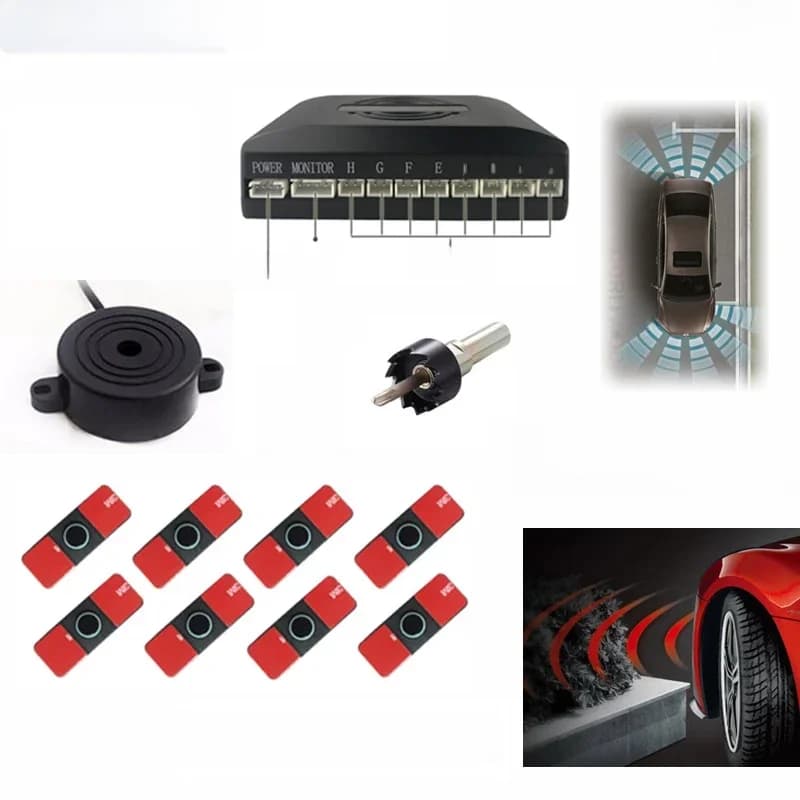 Koorinwoo Parktronic 4/6/8 avant avec radars arrière 16.5MM capteurs de stationnement plats haut-parleur de marche Buzzer 12V aide au stationnement inversé