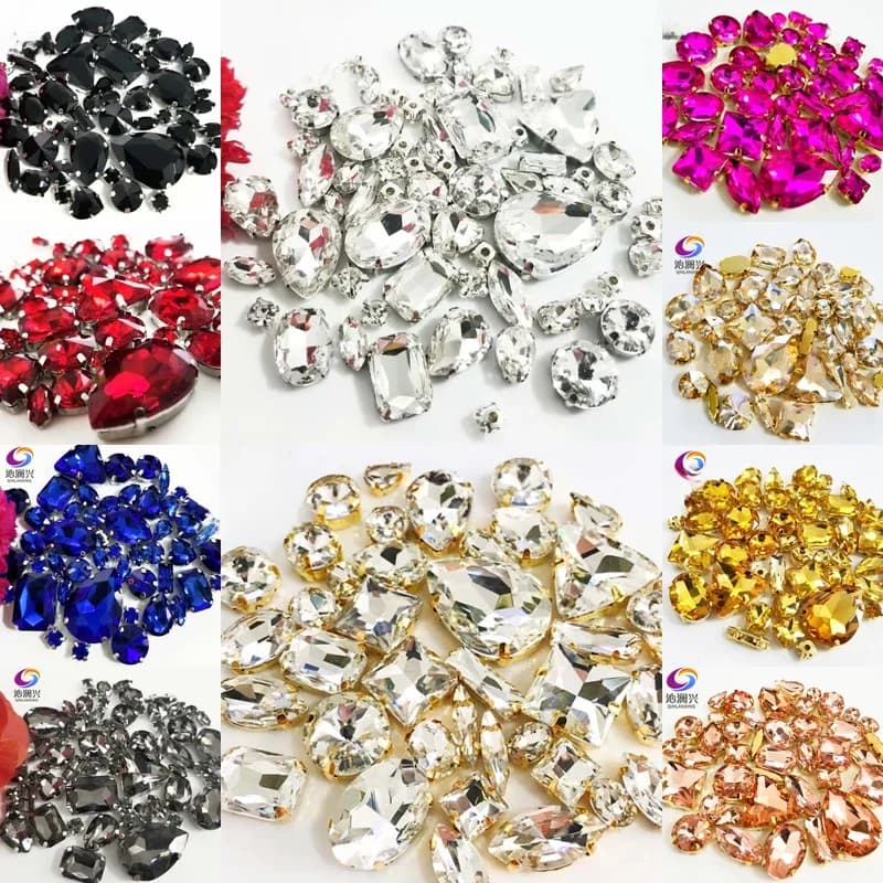 Super ! 68/58 pièces de strass à coudre à griffes en verre cristal AAA, fond argenté/doré, tailles assorties, pour DIY/accessoires vestimentaires