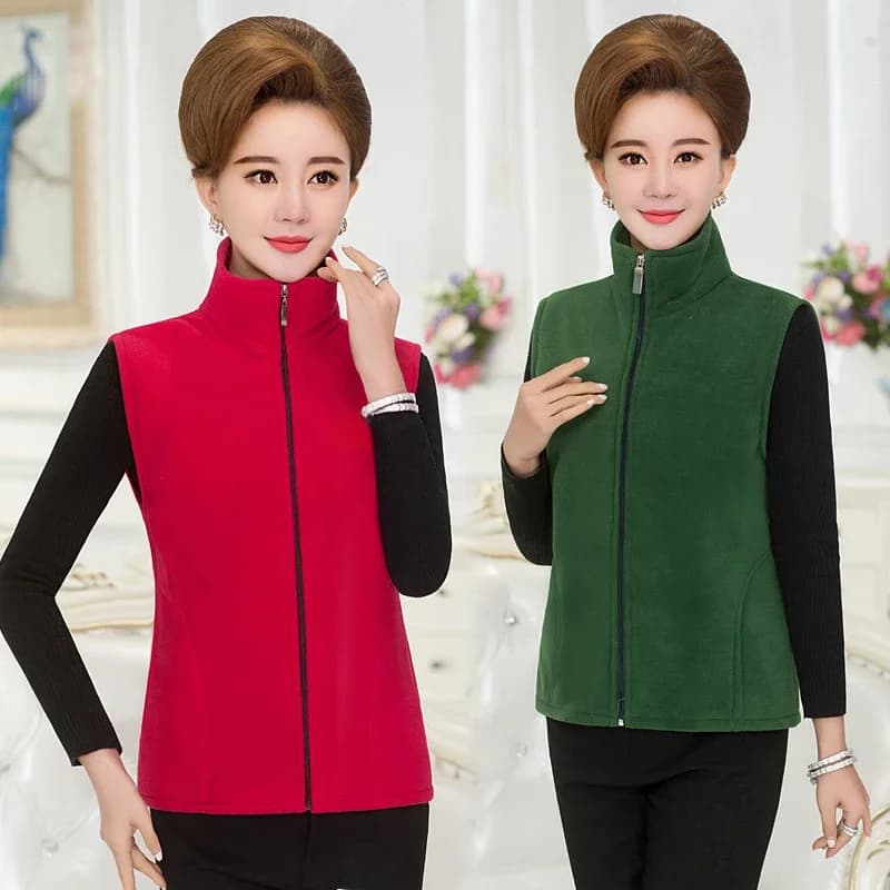 Veste en émail à col montant pour mère d'âge moyen, vêtements d'extérieur chauds pour femmes, gilet décontracté monochrome, sourire polaire court, Y-Outwear
