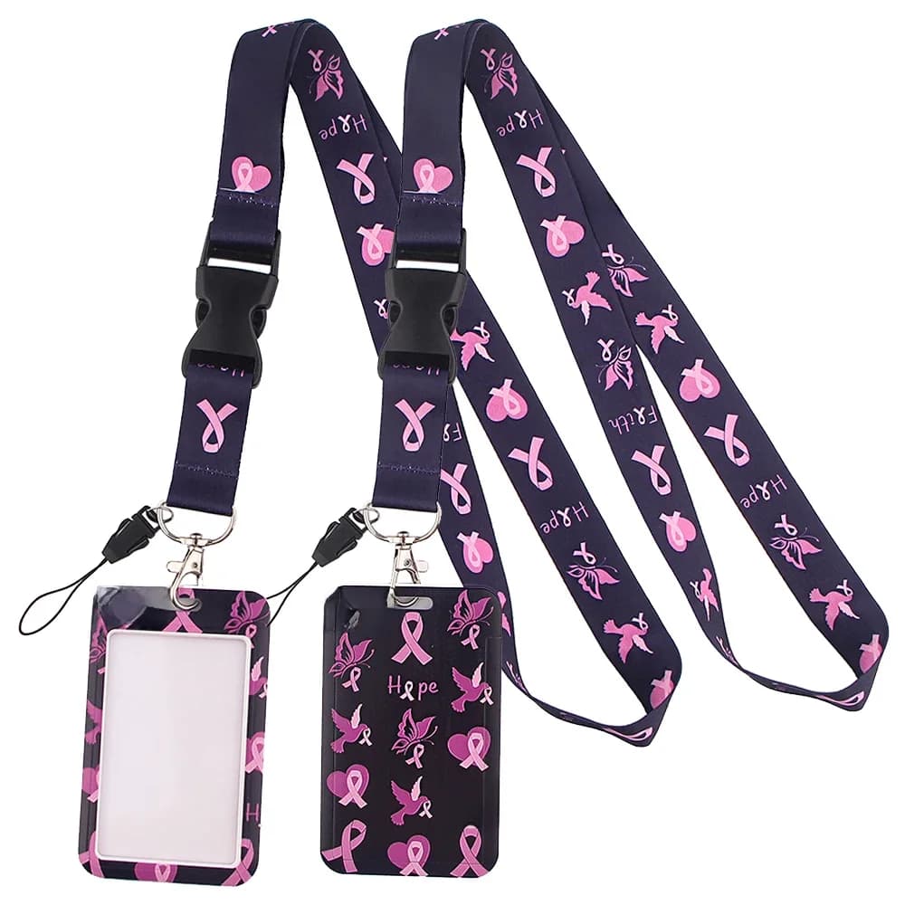 LT102 ruban rose Cancer du sein porte-clés ruban lanières pour clés carte d'identité sangles de téléphone corde suspendue Lariat étudiants porte-Badge