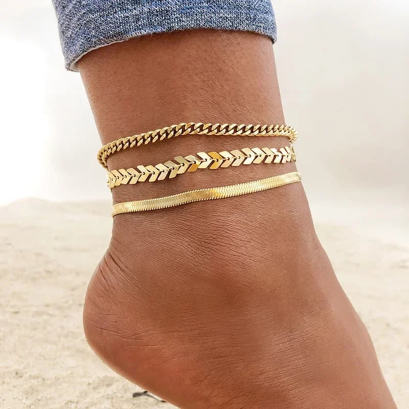 Chaîne de cheville en acier inoxydable pour femmes et filles, Bracelet de cheville de plage multicouche, chaînes de pied réglables