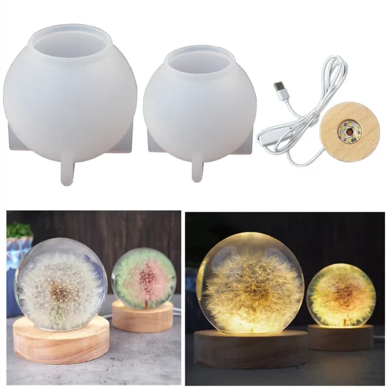 Ensemble de veilleuse ronde en cristal, moules en silicone pour élection, petite lampe de nuit, moule en résine, multi-taille, 1 en 1, bricolage